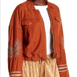 Free People Women Large Embellished Military Jacket